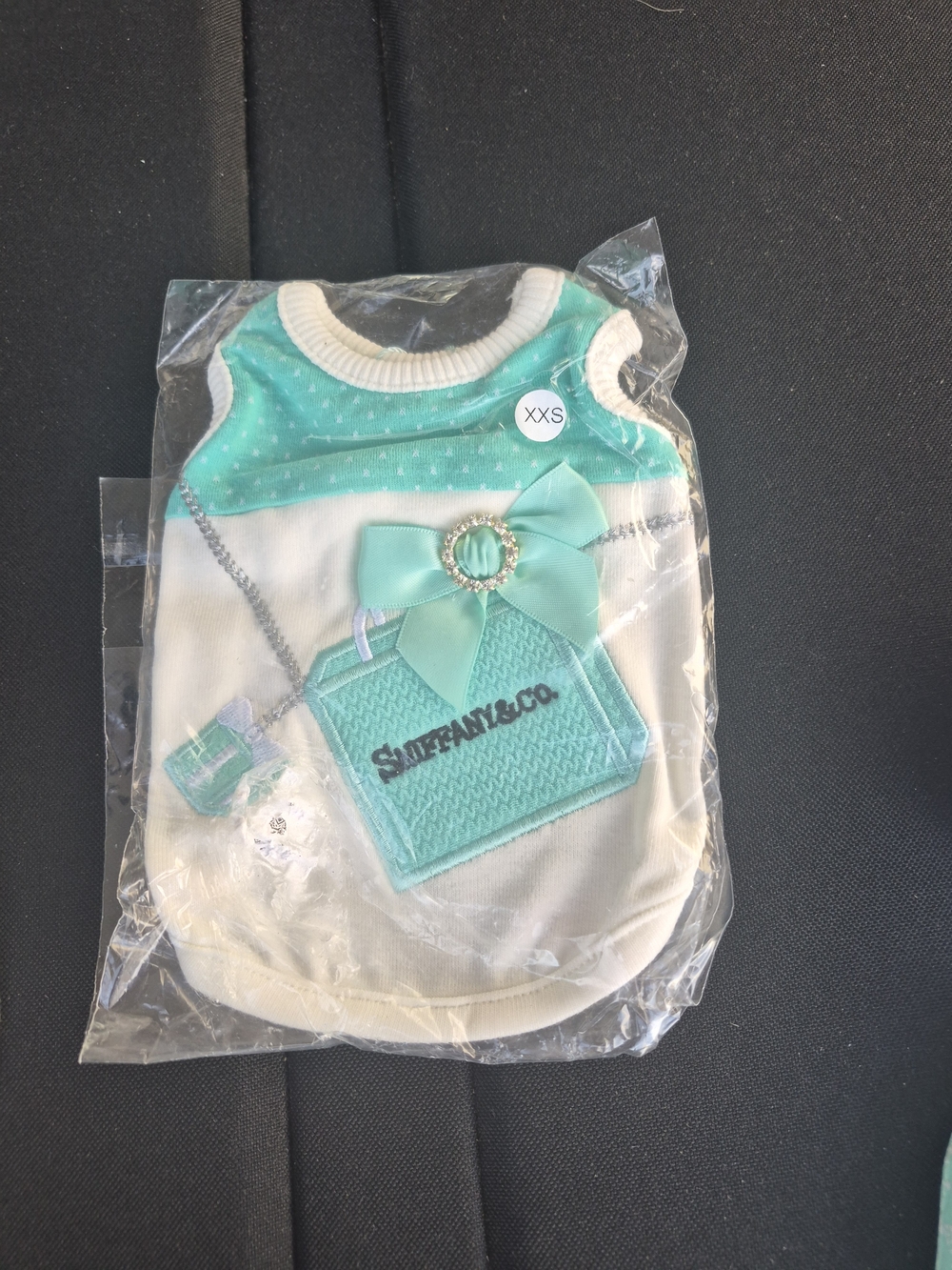 Tiffany & Co. Style Teal and White Dog Dress with Bow